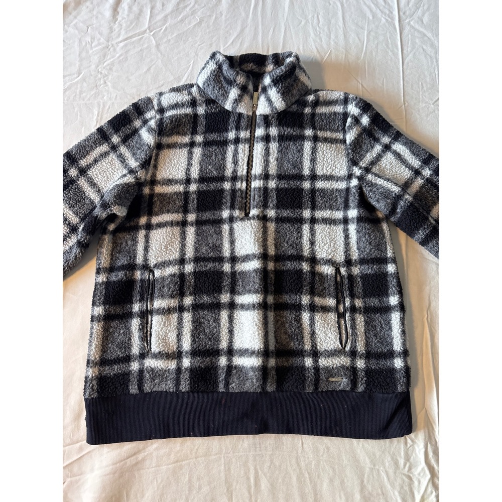 Calvin Klein Plaid Sherpa Fleece Pullover Kids XL Black White Grey ‎ Zip Pocket